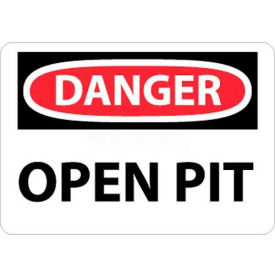 OSHA Sign, Danger Open Pit, 10" X 14", White/Red/Black
