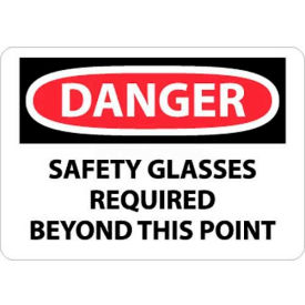 OSHA Sign, Danger Safety Glasses Required Beyond This Point, 10" X 14", White/Red/Black