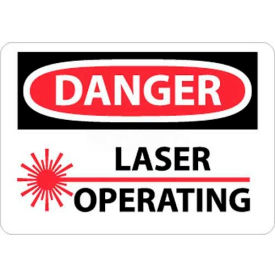 Danger Laser Operating Sign, 10" X 14", White/Red/Black
