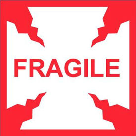International Shipping Labels w/ "Fragile" Print, 4"L x 4"W, Red/White, Rolls of 500