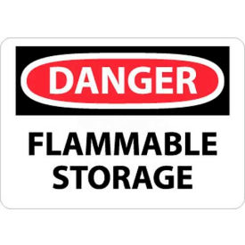 OSHA Sign, Danger Flammable Storage, 10" X 14", White/Red/Black