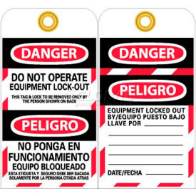 Tags, Do Not Operate Equipment Lock Out, Bilingual, 6" X 3", White/Red/Black, 25/Pk