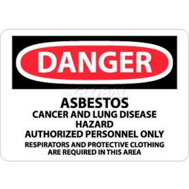 OSHA Sign, Danger Asbestos Cancer & Lung Disease Hazard, 10" X 14", White/Red/Black
