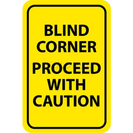 Traffic Sign, Blind Corner Proceed With Caution, 18" X 12", Yellow/Black