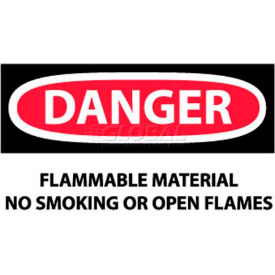 Danger Flammable Material No Smoking Or Open Flames Sign, 3" X 5", White/Red/Black