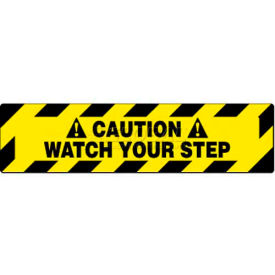 Walk On Floor Sign, Caution Watch Your Step, 6" X 24", Yellow/Black