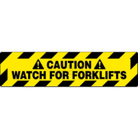 Walk On Floor Sign, Caution Watch For Forklifts, 6" X 24", Yellow/Black