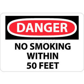 Danger No Smoking Within 50 Feet, 10" X 14", White/Red/Black