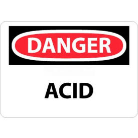 OSHA Sign, Danger Acid, 10" X 14", White/Red/Black