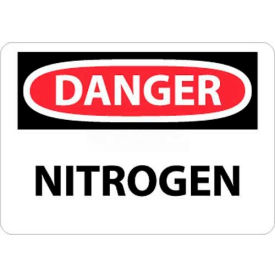 OSHA Sign, Danger Nitrogen, 10" X 14", White/Red/Black