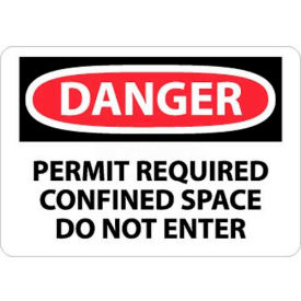 Danger Permit Required Confined Space Do Not Enter, 7" X 10", White/Red/Black