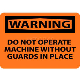 Warning Do Not Operate Machine Without Guards, 10" X 14", Orange/Black