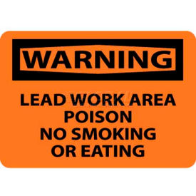 OSHA Sign, Warning Lead Work Area Poison No Smoking Or Eating, 10" X 14", Orange/Black