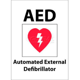 Sign, AED Automated External Defibrillator, 14" X 10", White/Red/Black