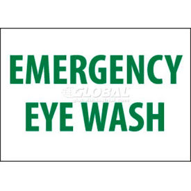 Emergency Eye Wash Sign, 10" X 14", White/Green