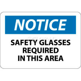 OSHA Sign, Notice Safety Glasses Required In This Area, 10" X 14", White/Blue/Black