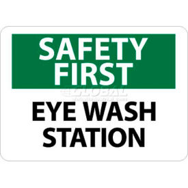 Safety First - Eye Wash Station, 10" X 14", Sticker, White/Green/Black