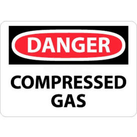 Danger Compressed Gas Sign, 10" X 14", White/Red/Black