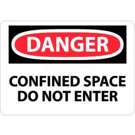 OSHA Sign, Danger Confined Space Do Not Enter, 10" X 14", White/Red/Black