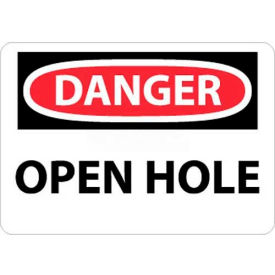 OSHA Sign, Danger Open Hole, 10" X 14", White/Red/Black