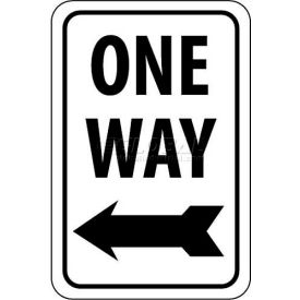 Traffic Sign, One Way With Left Arrow, 18" X 12", White/Black
