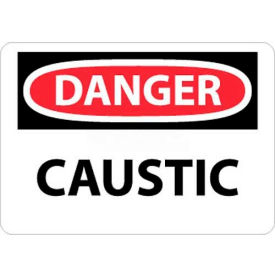 Danger Caustic Sign, 7" X 10", White/Red/Black