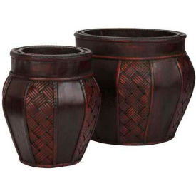 Wood and Weave Panel Decorative Planters (Set of 2)