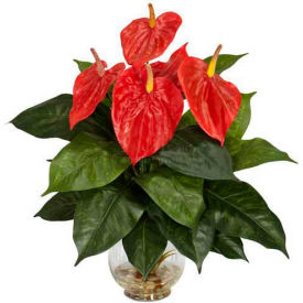 Anthurium with Fluted Glass Vase Silk Plant