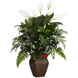 Mixed Greens with Spathyfillum & Decorative Vase Silk Plant
