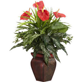 Mixed Greens & Anthurium with Decorative Vase Silk Plant