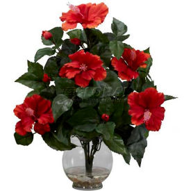 Hibiscus with Fluted Vase Silk Flower Arrangement
