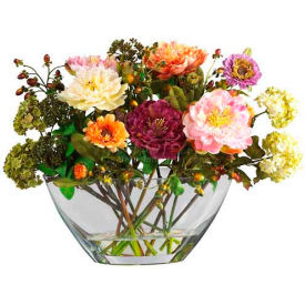 Peony with Glass Vase Silk Flower Arrangement