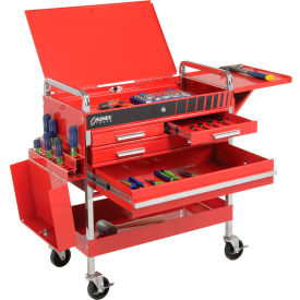 4 Drawer Deluxe Red Tool Cart with Locking Top & Drawers