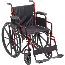 Wheelchair with Removable Desk Arms, Swing-away Footrests, 18" Seat, Red Frame