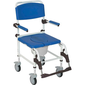 Shower Commode Transport Chair, Aluminum, Blue