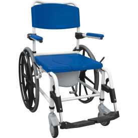 Shower Commode Wheelchair, Aluminum, Blue
