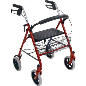 4-Wheel Walker Rollator with Fold Up Removable Back Support, Red