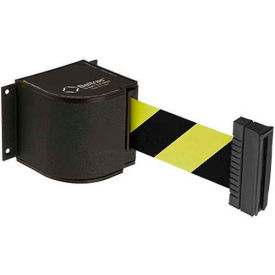 Wall Mount Retractable Belt Barrier, Black Wrinkle Case with 18' Black/Yellow Belt
