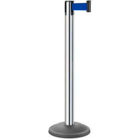 Basic Stanchion, 38.5''H Chrome Post, 10' Retractable Blue Belt