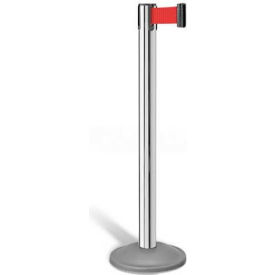 Basic Stanchion, 38.5"H Chrome Post, 10''L Retractable Red Belt