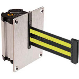 Recessed Wall Mount Retractable Belt Barrier, Satin Case with 10' Black/Neon Yellow Belt
