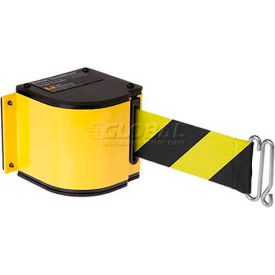 Warehouse Retractable Belt Barrier, Adj. Mount, Yellow Case with 18' Black/Yellow Belt
