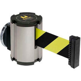 Magnetic Retractable Belt Barrier, Satin Case W/15' Black/Yellow Belt