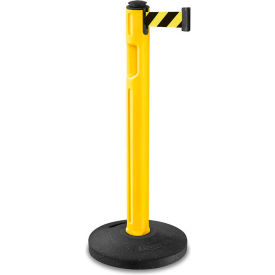 Retractable Belt Barrier, 38-1/4" Yellow Post, 12' Black/Yellow Belt