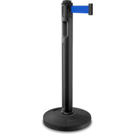 Tempest Retractable Belt Barrier, 38-1/4" Black Post, 12' Blue Belt