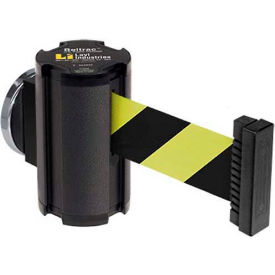 Magnetic Retractable Belt Barrier, Black Wrinkle Case with 10' Black/Yellow Belt
