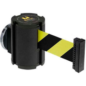 Magnetic Retractable Belt Barrier, Black Wrinkle Case with 15' Black/Yellow Belt