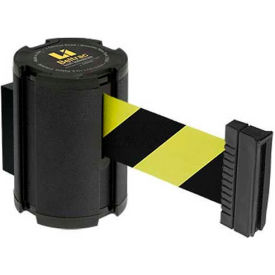 Wall Mount Retractable Belt Barrier, Black Wrinkle Case, 15' Black/Yellow Belt