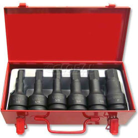 Hex Fractional Impact Socket Bit Set, 3/4" Drive, 6 Pt, 1/2"-1", 6 Pieces W/Metal Case