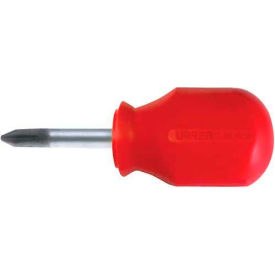 Red Handle Screwdriver, #2 Phillips Tip, 3-13/32"L, 1 3/8"L X 1/4" Stubby Round Shank